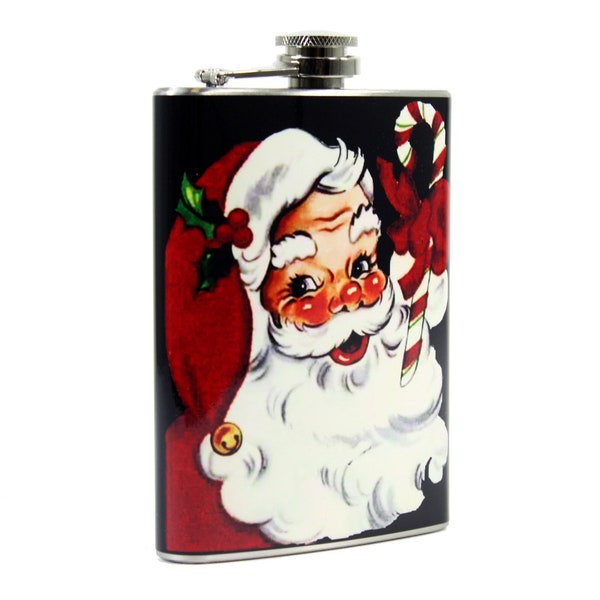 8 oz. Retro Santa Stainless Steel Christmas Flask