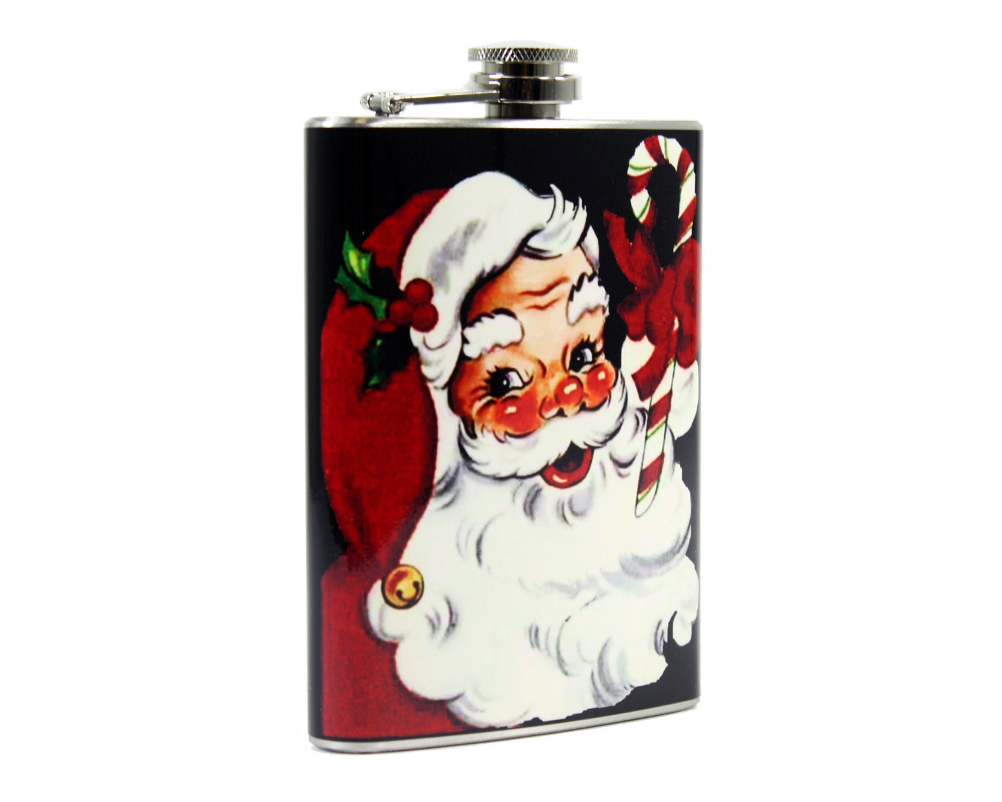 8 oz. Retro Santa Stainless Steel Christmas Flask