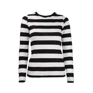 Women's Long Sleeve Black & White Striped Shirt