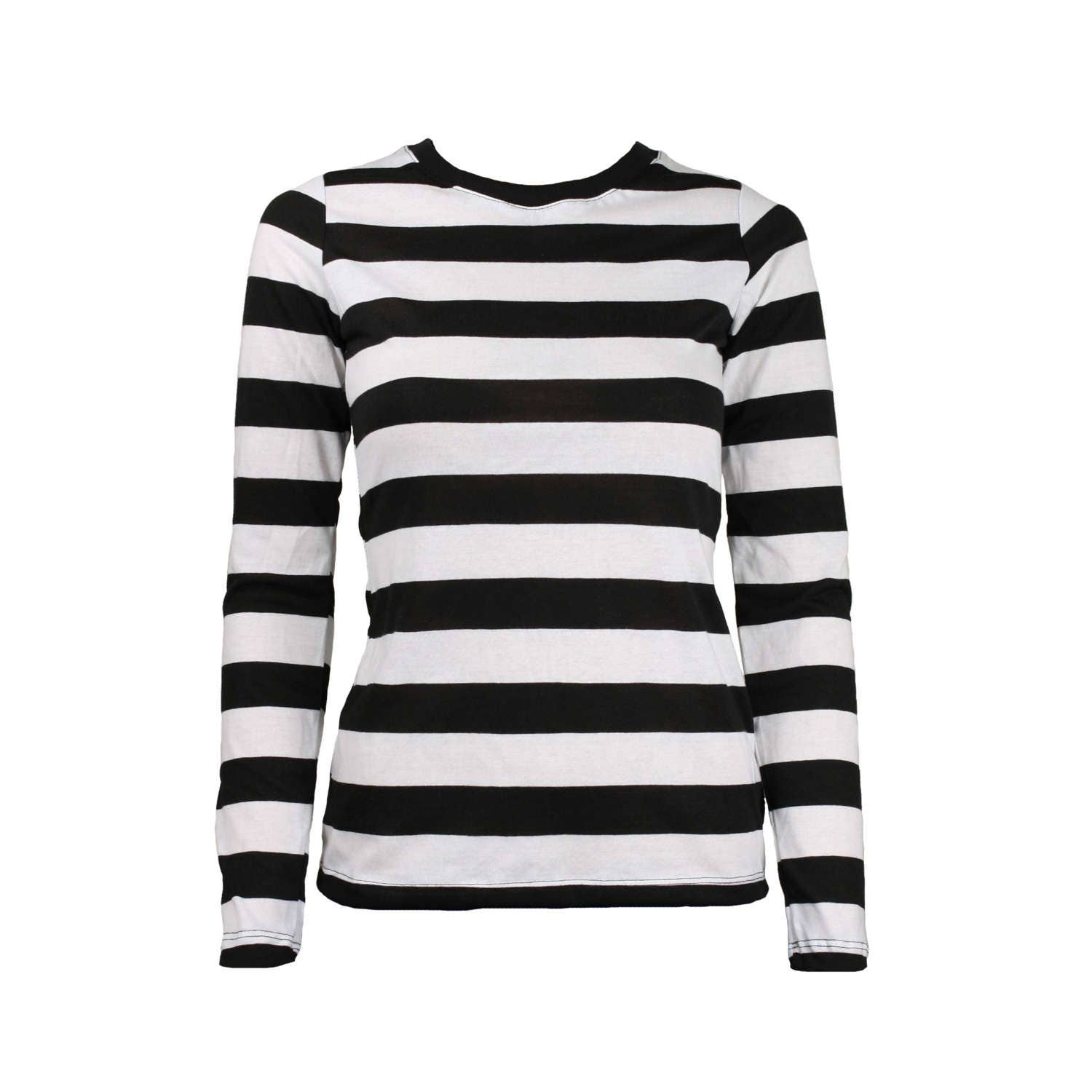 Women's Long Sleeve Black & White Striped Shirt 