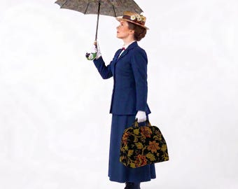 Large Mary Poppins Costume Victorian Style Carpet Bag Black Paisley