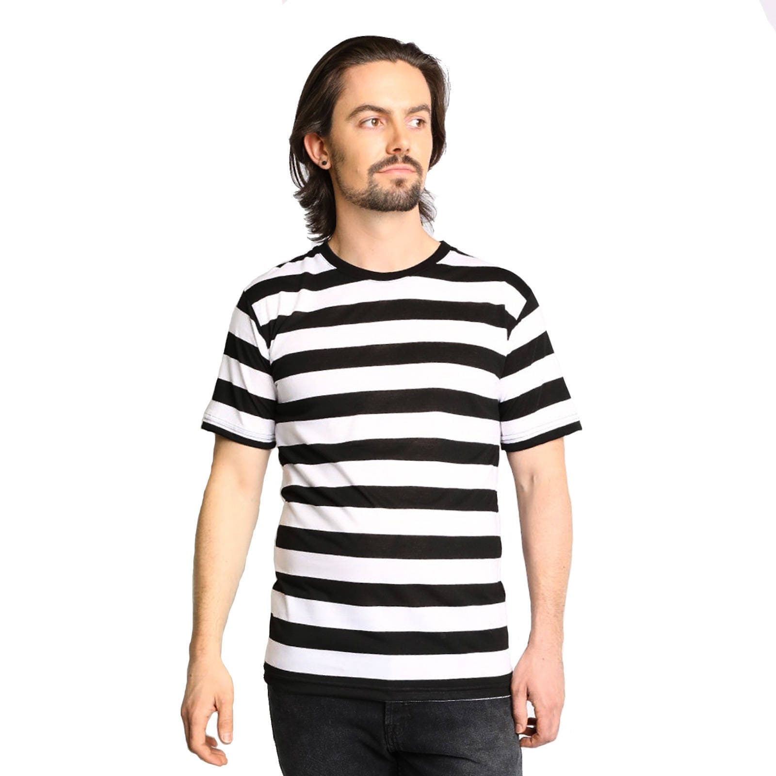 Men's Short Sleeve Black & White Striped Shirt - Etsy