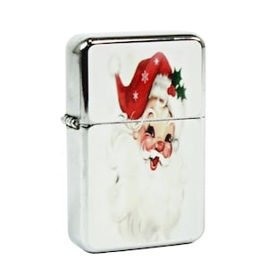 Retro Red Santa Christmas Refillable Windproof Flip Top Lighter Vintage Postcard Image