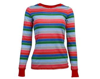 Women&#39;s Long Sleeve Rainbow Stripe Good Buddy Horror Shirt