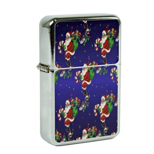 Retro Santa en caramelo caña recargable a prueba de viento Flip Top más ligero Feliz Navidad Vintage postal imagen