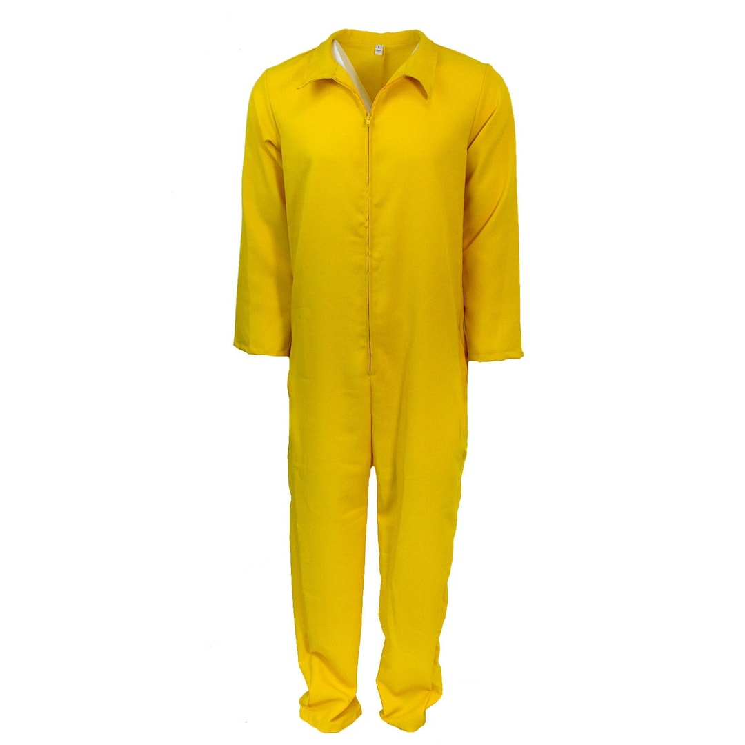 Men's Zip-up Mechanic Jumpsuit Coveralls Costume With Pockets, Yellow 