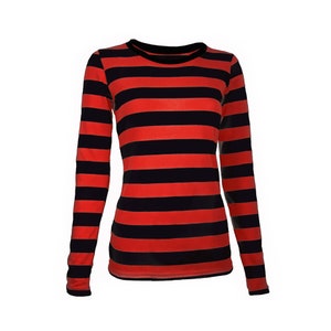 Women s Long Sleeve Black Red Striped Shirt Etsy UK