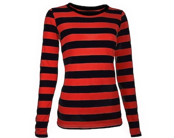 Alternativ Theseus Sporvogn Women's Long Sleeve Black & Red Striped Shirt - Etsy
