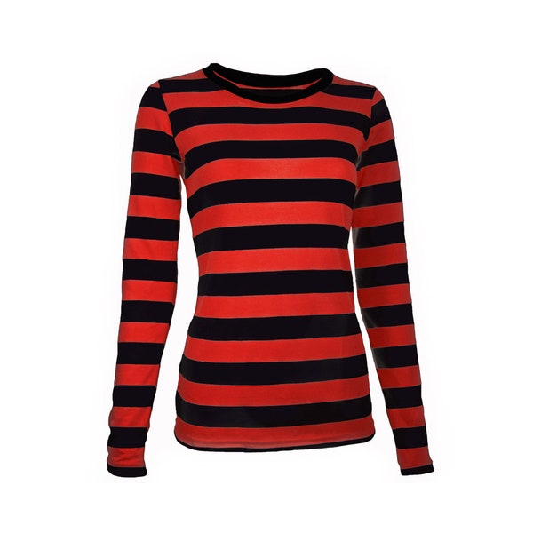 Women's Long Sleeve Black & Red Striped Shirt