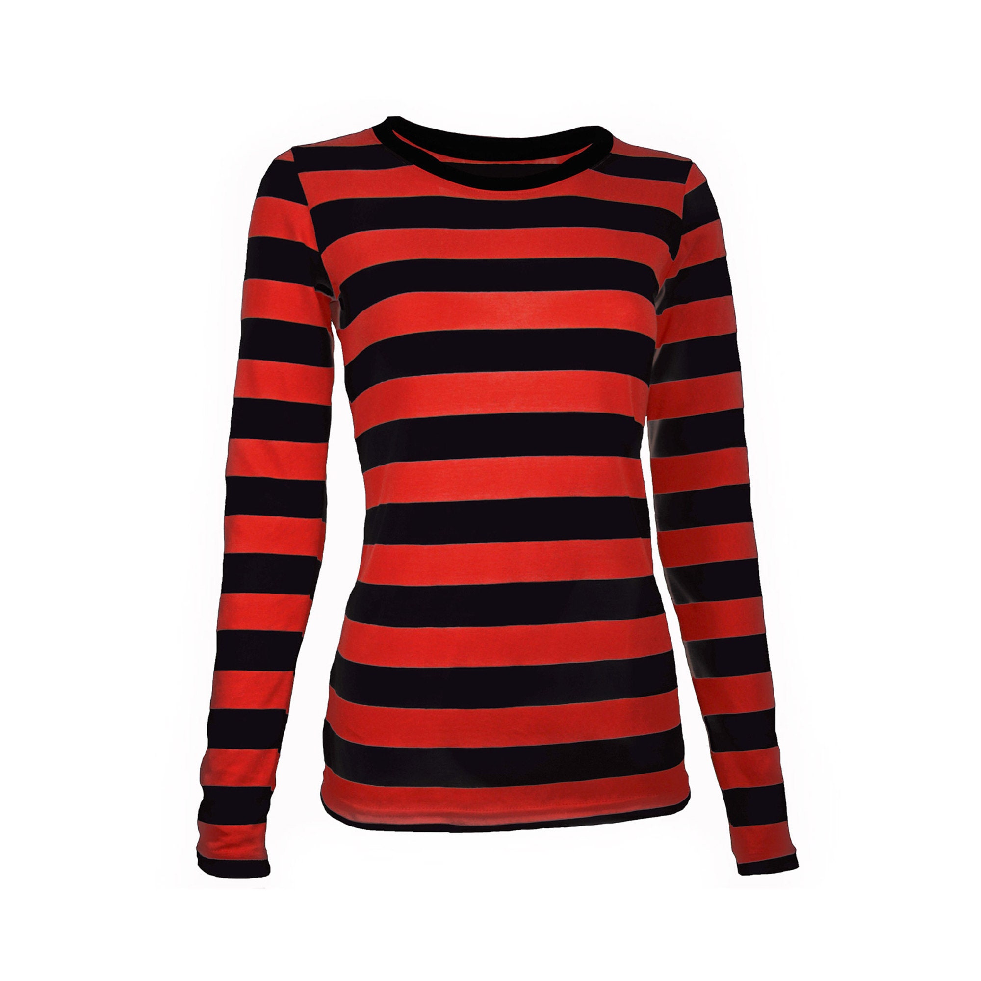 Women's Long Sleeve Black & Red Striped Shirt 