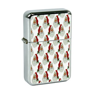Retro Santa Face Refillable Windproof Flip Top Lighter Vintage Postcard Image
