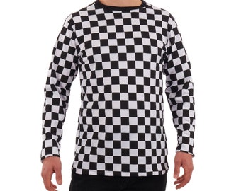 Men's Long Sleeve Black & White Checkered Shirt