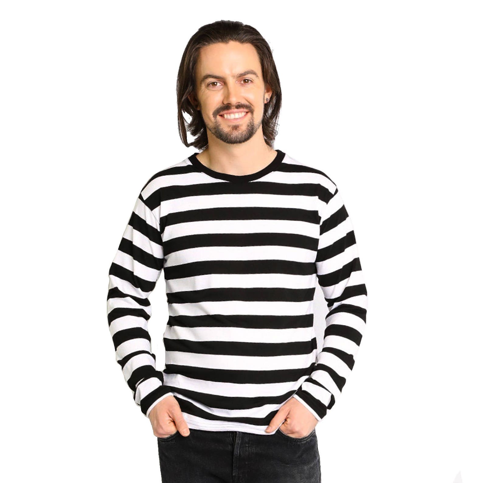 Men's Long Sleeve Black & White Striped Shirt | Etsy