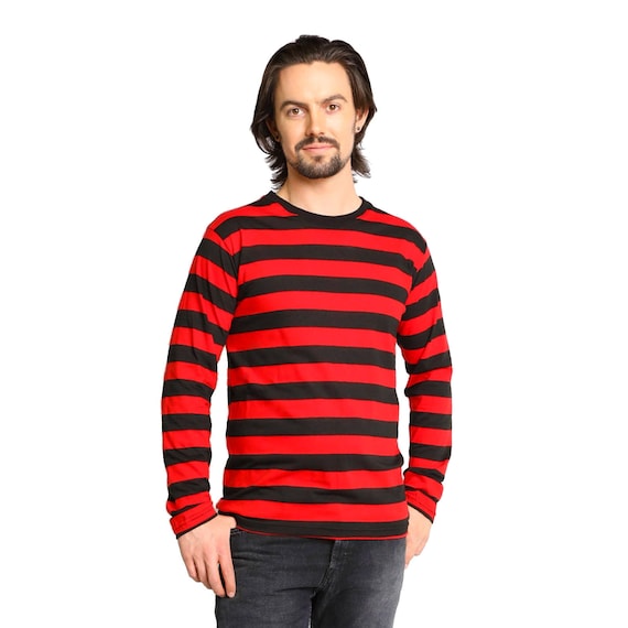 Prisnedsættelse Alfabet Udelukke Men's Long Sleeve Black & Red Striped Shirt - Etsy