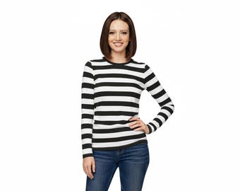 Women's Long Sleeve Black & White Striped Shirt