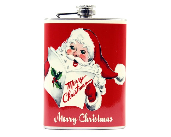 8 oz. Retro Santa Stainless Steel Christmas Flask