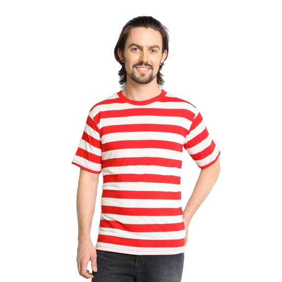 Camisetas para hombre Camiseta de manga larga a rayas rojas y blancas para  hombre Camiseta con cuello redondo colorida a rayas blancas y negras