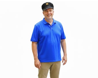 Men's Skipper Costume Blue Collared Shirt and Captain's Hat