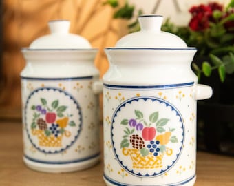 Vintage Fruit Basket Kitchen Canister Set | Farmhouse Coffee Tea Sugar Dish