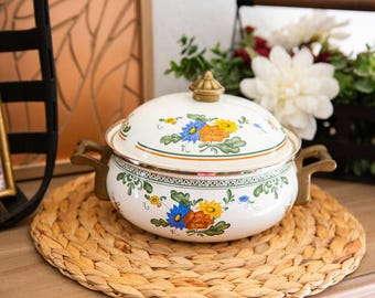 Vintage Floral Enamel Dutch Oven | Fissler Asta Alt Amsterdam | German Cottage Kitchen Decor