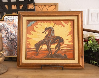Vintage Navajo "The Beginning of the Trail" Sand Art | Western Southwestern Horse Wall Decor