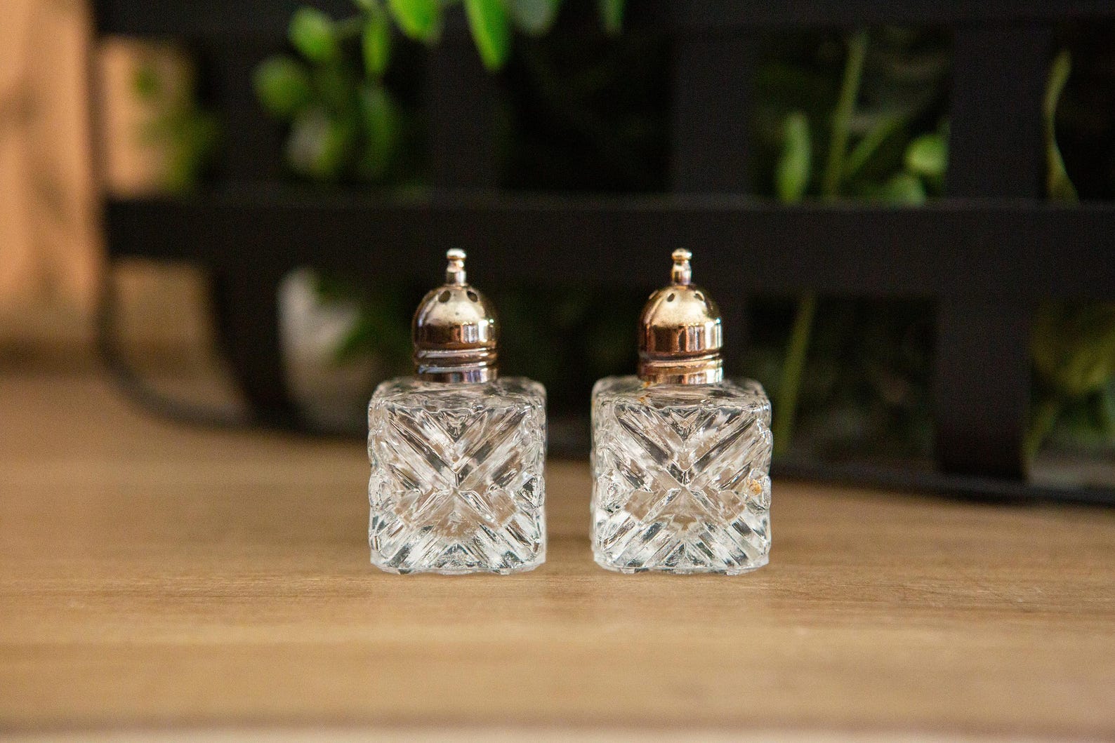 Vintage 1950s Mini Crystal Salt and Pepper Shakers Set