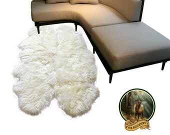 White Quatro Sheepskin Pelt Shape - Shag - Luxury Faux Fur - Shaggy Soft - Shag - Handmade Designer Fur Rugs  Fur Accents USA