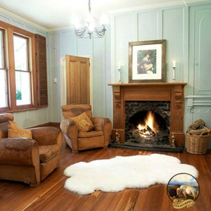 Extraordinary Faux Fur Area Rug - White Quatro Sheepskin Pelt Shape - Shaggy Soft - Shag - Handmade Designer Fur Rugs  Fur Accents USA