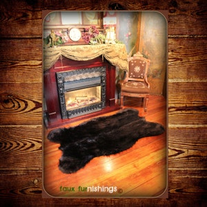Black Shag Bear Skin Rug - Premium Faux Fur - Shaggy-  Sheepskin Area Carpet