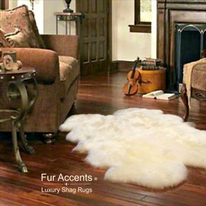 Extraordinary Shag Faux Fur Area Rug - White Quatro Sheepskin Pelt Shape - Shaggy Soft - Shag - Handmade Designer Fur Rugs  Fur Accents USA