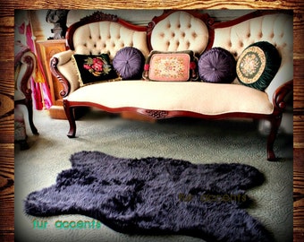 Black Shag Bear Skin Rug - Premium Faux Fur - Shaggy-  Sheepskin Area Carpet