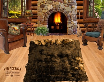 Faux Fur Shag Sheepskin Throw Rug - Shaggy - Soft - Thick - Coyote Wolf Trimmed Rectangle Carpet - Fur Accents Designer Rugs USA
