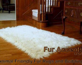 Soft Faux Fur Polar Bear Skin Pelt Rug Rectangular Bear Skin Faux Sheep Skin  Toss Rug Area Accent Rug