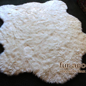 Faux Fur Bear Skin Rug - Polar Bear - Accent Rug - Soft Fluffy - Shaggy Sheepskin - Pelt Rug - White or Off White