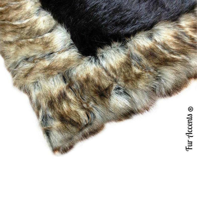 Desiger Fau Fur Area Rug Rectangle Soft Thick Brown Cener With Brown Ribbed Fox Border Fur Accents Designer Rugs and Throws USA image 2
