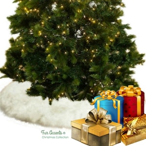 Classic Round Christmas Tree Skirt - Faux Fur Snow White - Sheepskin Shag - Holiday Decoration - Soft Luxury Fur - All Sizes - Made in USA