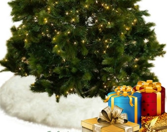 Classic Round Christmas Tree Skirt - Faux Fur Snow White - Sheepskin Shag - Holiday Decoration - Soft Luxury Fur - All Sizes - Made in USA
