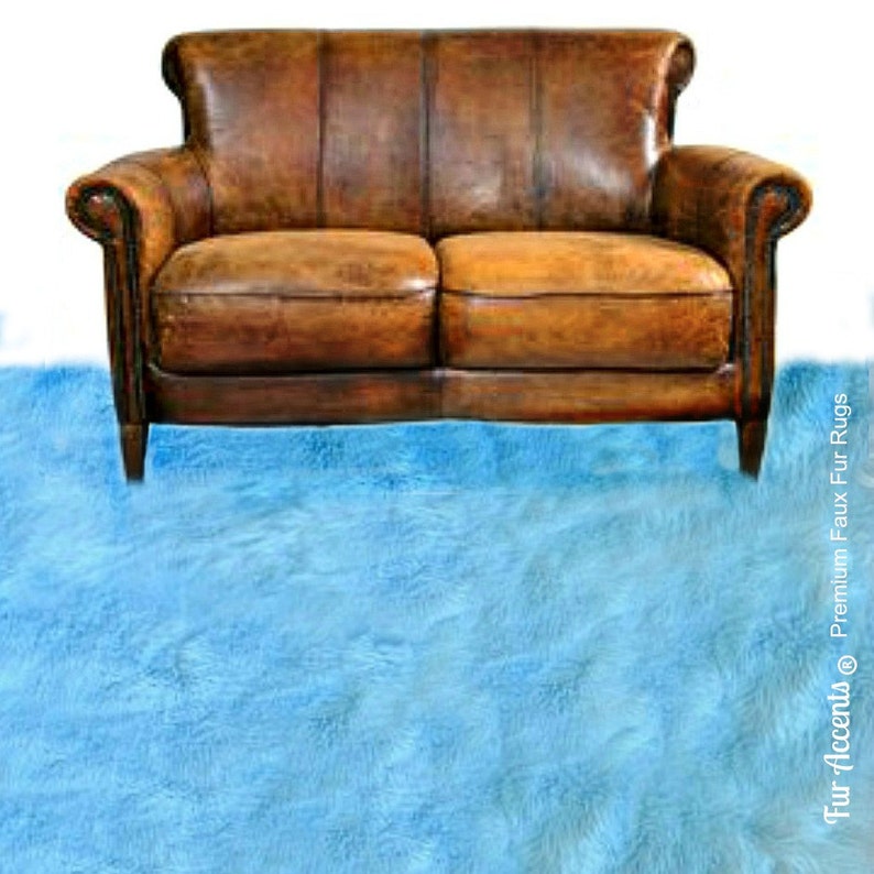 Faux Fur Area Rug Rectangle Shaggy Soft Light Blue Etsy