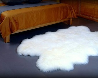 Faux Fur Sheepskin Accent Rug, Thick Shaggy Quatro Sheepskin, Flokati, Great For Nursery or Bedroom, White or Off White, All New Sizes