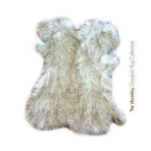 Faux Fur Shaggy Sheepskin Throw Rug - Pelt Design Shag Carpet - Off White with Black or Brown Tips - Original Fur Accents Designer Rugs USA