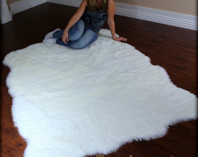 Random Shape Sheepskin Accent Rug Faux Fur Flokati Throw Polar Bear