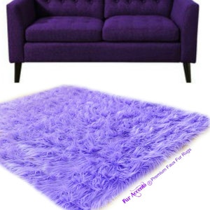 Faux Fur Area Rug - Rectangle - Shaggy Soft Light Purple - Lavender Orchid - Designer Fur Rugs  Fur Accents USA