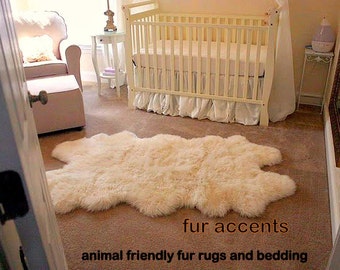 Quatro Sheepskin Accent Rug - Shaggy Sheep - Premium Faux Fur - Flokati - White or Off White