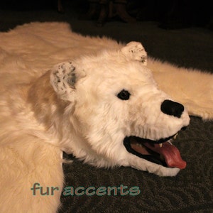 BEAR SKIN RUG, One of a Kind, Faux Fur, Looks & Feels Real, Polar Bear, Log Cabin Decor, Shaggy Off White, 6&#39; New