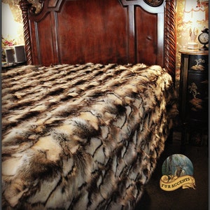 Premium Plush Faux Fur Bed Spread, Comforter, Exotic Gray Rabbit, Black White and Gray, Throw Blanket, All Sizes, Hand Made in America