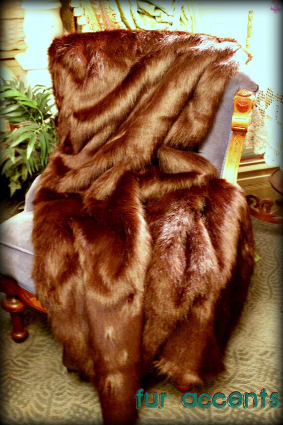 Items similar to Faux Fur Rich Dark Brown Bear Skin Rug Throw, Blanket
