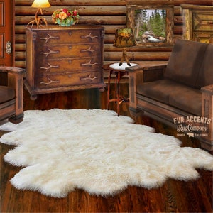 Faux Fur Sheepskin Rug - Octo Multi Pelt - Shaggy - Soft - Thick White or Off White Shag - Fur Accents Designer Rugs and Throws USA