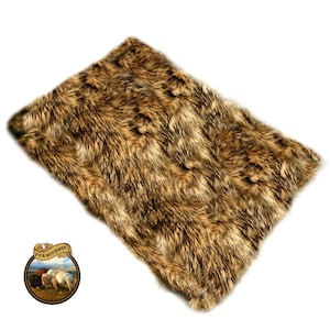 Faux Fur Area Rug - Rectangle - Shaggy Soft Medium brown Wolf - Tan Brown Tones - Designer Fur Rugs by Fur Accents USA
