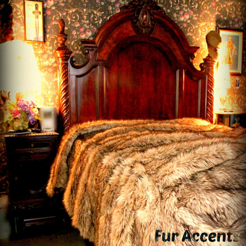 Faux Fur All New Sizes Light Wolf Throw Blanket Faux Fur Bed Spread Coyote