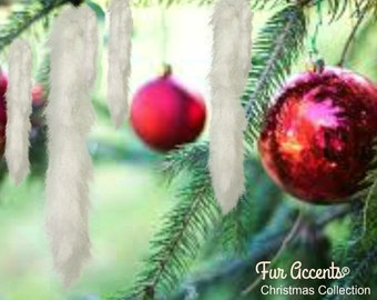 Faux Fur Snow White Christmas Tree Ornament -  - Faux Snowcicles - Holiday Icicle Decoration - Luxury Fur Tree Trim - All Sizes- Made in USA